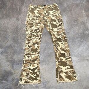 Guapi Camo Stacked Denim Jeans Men's 36 Ripped Distressed Street Style